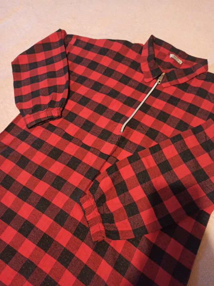 Kırmızı Kareli Fermuarlı Kadın tunik - Görsel 2