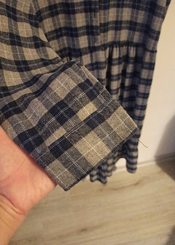 Ekose Desenli Gri Elbise - Görsel 6