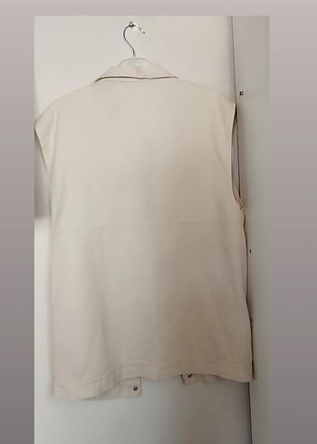 xl Beden Bej Düğmeli Keten Midi Yelek