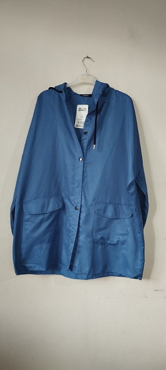 Düğmeli Mavi Midi Kadın Yağmurluk - Görsel 2