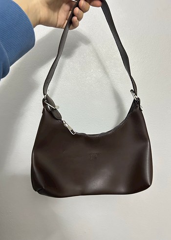 Kahverengi Deri Kadın El Çantası-lacivert bambu şal - Görsel 3