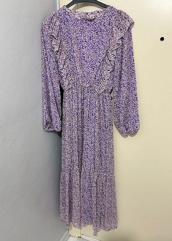 Mor Uzun Kollu Volanlı Bohem Elbise - Görsel 3