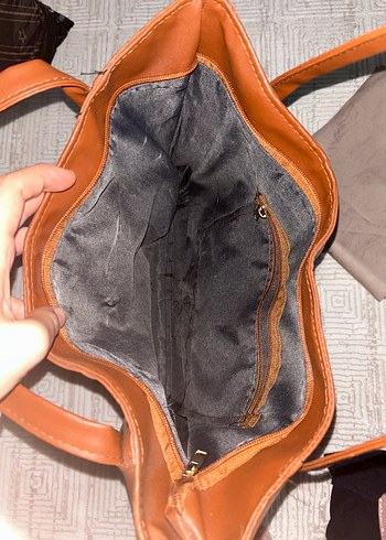 Kahverengi Deri Kadın Çanta krem şal - Görsel 3