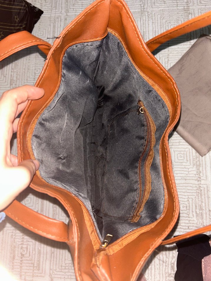 Kahverengi Deri Kadın Çanta krem şal - Görsel 3