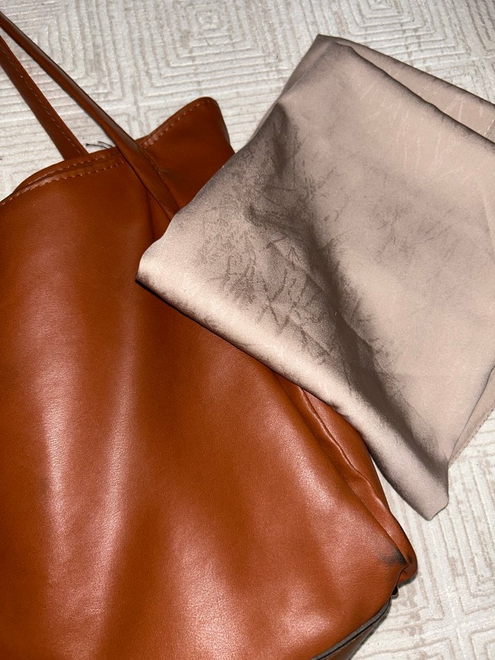 Kahverengi Deri Kadın Çanta krem şal - Görsel 2