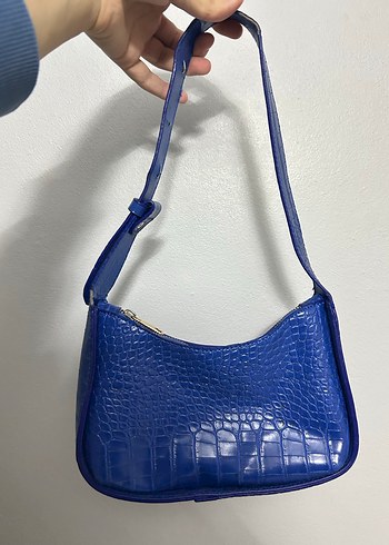 Parlak Mavi Deri Yılan Desenli Kadın Çanta - Görsel 2
