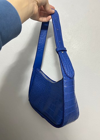 Parlak Mavi Deri Yılan Desenli Kadın Çanta - Görsel 3