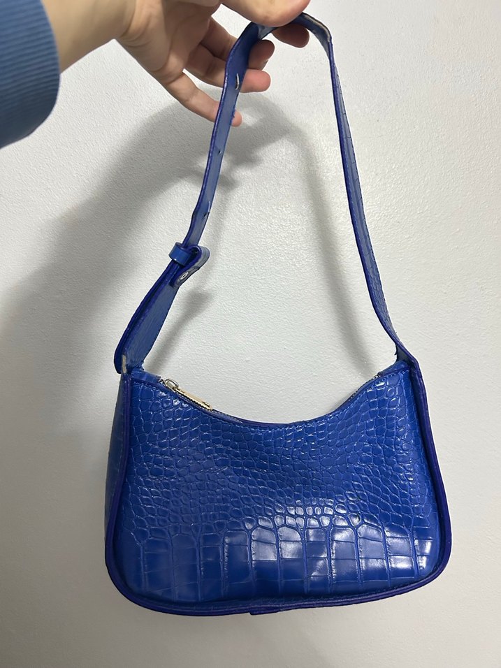 Parlak Mavi Deri Yılan Desenli Kadın Çanta - Görsel 2
