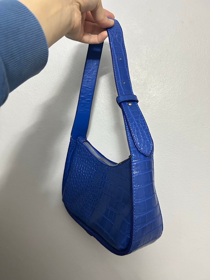 Parlak Mavi Deri Yılan Desenli Kadın Çanta - Görsel 3