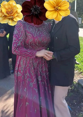 Mor Uzun Kollu Drapeli Kiralık abiye - Görsel 2