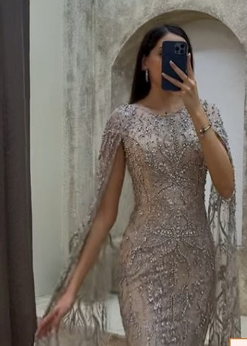 Abiye BEJ KOLLARI PELERİN BONCUK İŞLEME TASARIM ABİYE