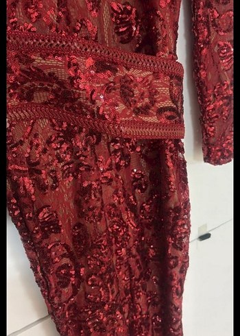 KIRMIZI PUL PAYET İŞLEMELİ DANTEL TULUM - Görsel 2