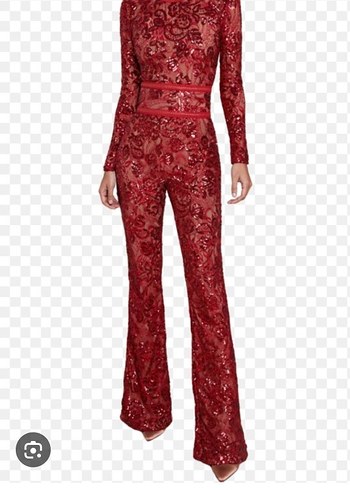 KIRMIZI PUL PAYET İŞLEMELİ DANTEL TULUM - Görsel 4