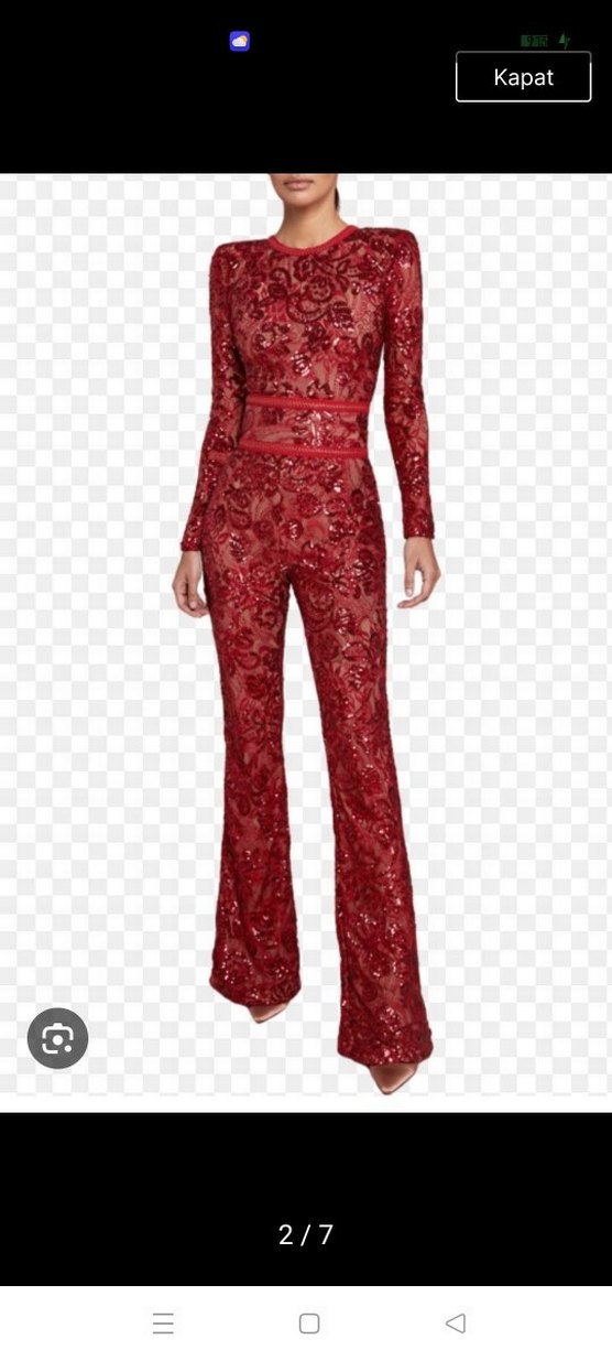 KIRMIZI PUL PAYET İŞLEMELİ DANTEL TULUM - Görsel 4