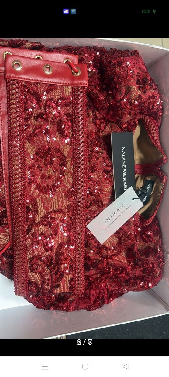 KIRMIZI PUL PAYET İŞLEMELİ DANTEL TULUM - Görsel 3