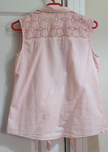 Pembe Dantel İşlemeli Kolsuz Gömlek - Görsel 3