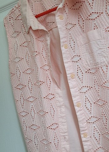 Pembe Dantel İşlemeli Kolsuz Gömlek - Görsel 2