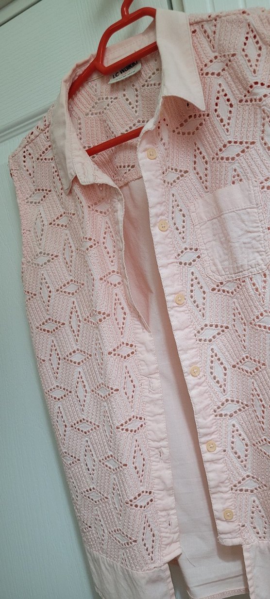 Pembe Dantel İşlemeli Kolsuz Gömlek - Görsel 2
