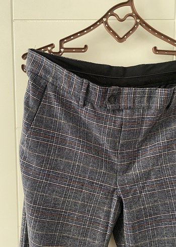 40 Beden Gri Ekose Vintage Kumaş Pantolon