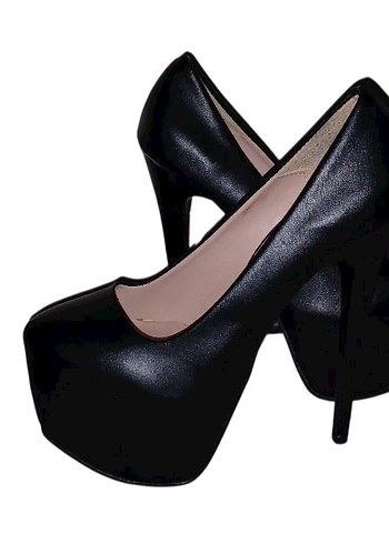 Siyah Deri Gotik Stiletto Topuklu Kadın Ayakkabı - Görsel 2