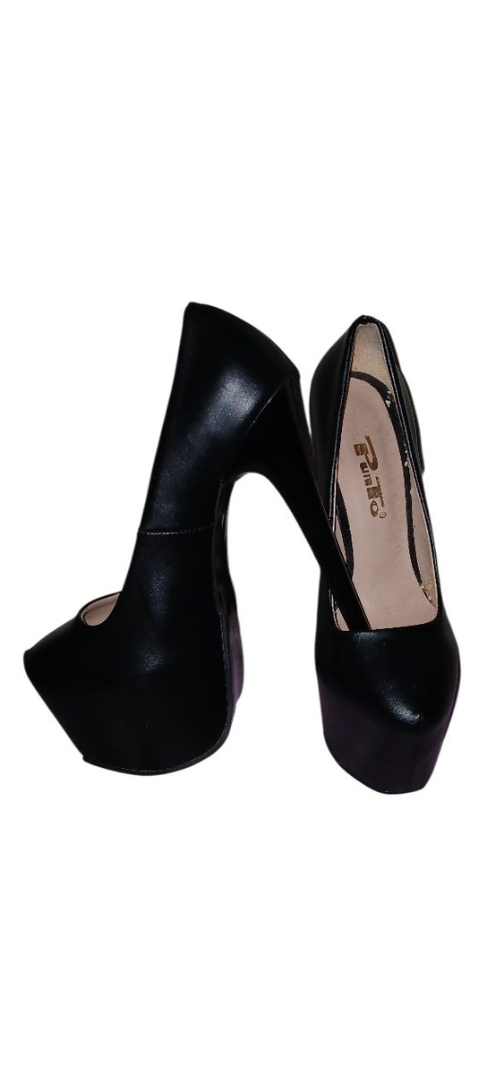 Siyah Deri Gotik Stiletto Topuklu Kadın Ayakkabı - Görsel 5