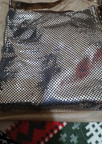 Parlak içi saten Kahverengi pullu Yılan Desenli Metal Çanta - Görsel 3