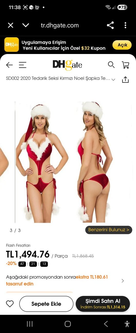 yılbaşı noel baba şapkalı fantazi gecelik - Görsel 2