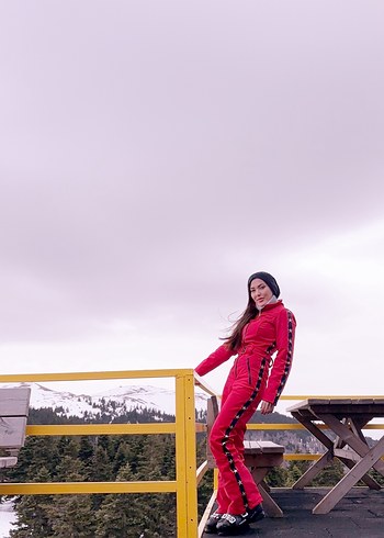 Kemerli Kırmızı Kayak tulumu - Görsel 7