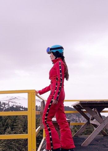 Kemerli Kırmızı Kayak tulumu - Görsel 5