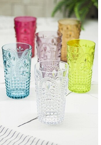 Akrilik Renkli 6'lı Uzun Bardak & Su Meşrubat Bardağı 750 ml