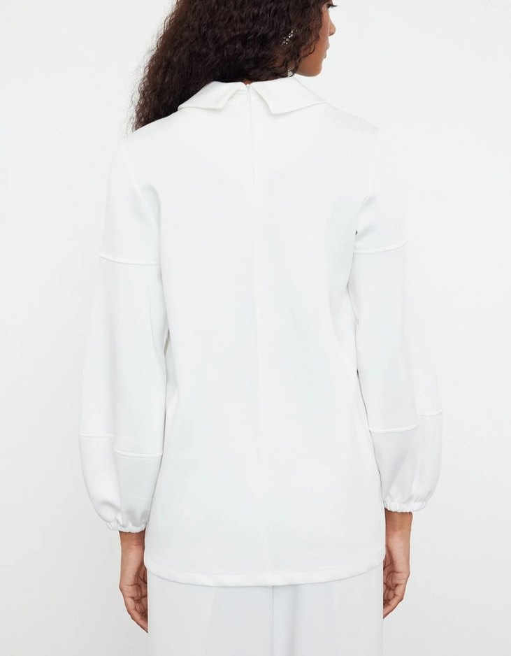 BALON KOLLU YAKA DETAYLI BEYAZ TUNİK - Görsel 2