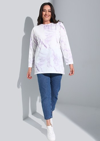 Beyaz Lila Batik Desenli Tunik - Görsel 3