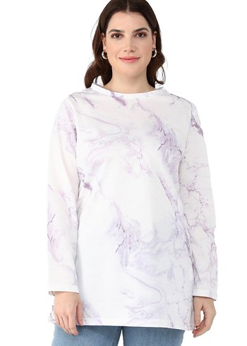 Beyaz Lila Batik Desenli Tunik - Görsel 2