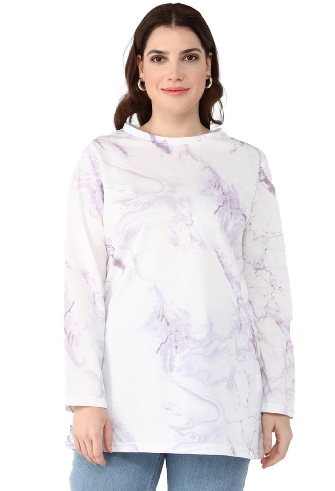 Beyaz Lila Batik Desenli Tunik - Görsel 2