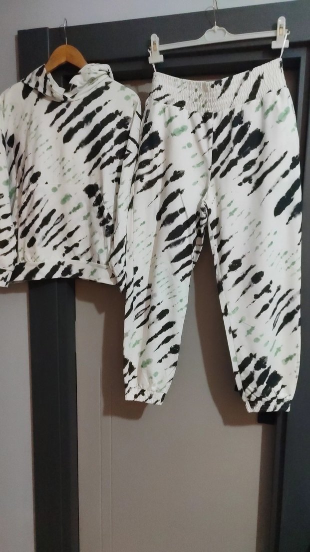 ADİL IŞIK Kadın Gri Batik Desenli kapşonlu Sweatshirt takım - Görsel 2