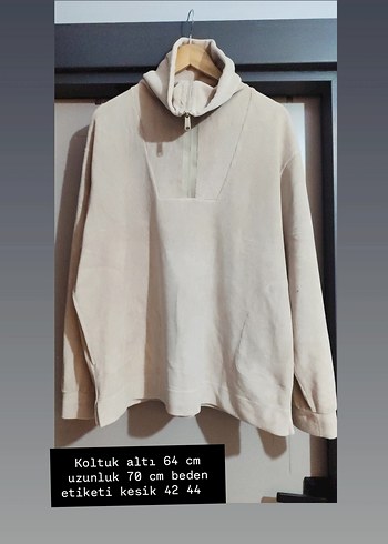 Bej Yüksek Yakalı Kadın Sweatshirt - Görsel 2