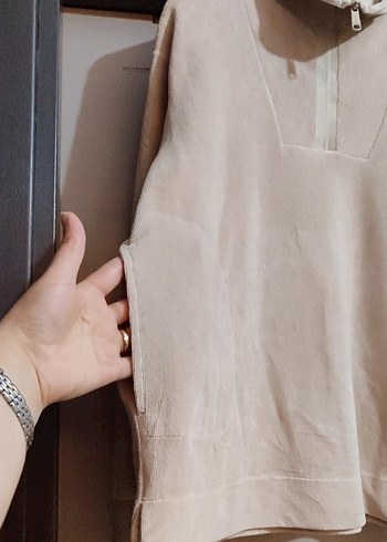 Bej Yüksek Yakalı Kadın Sweatshirt - Görsel 4