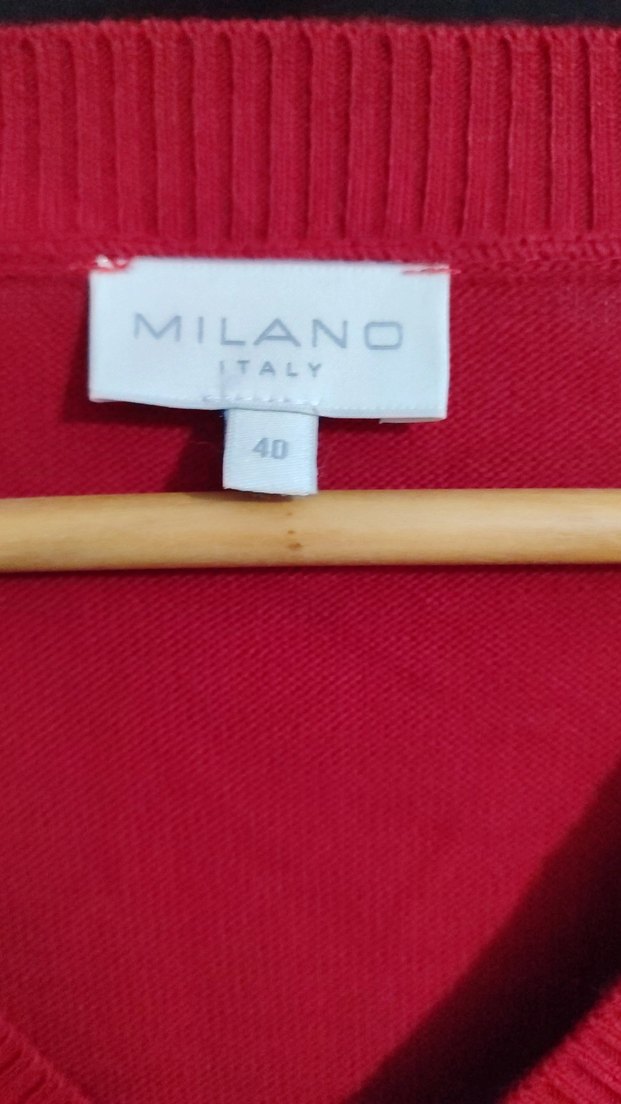 V Yaka Kırmızı Gri Triko Kadın Kazak ithal üründür - Görsel 2