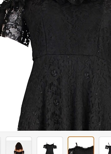 44 Beden siyah Renk Omuz detaylı güpür uzun gece elbisesi