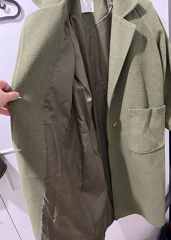 Düğmeli Haki Midi Kadın Kaban - Görsel 4