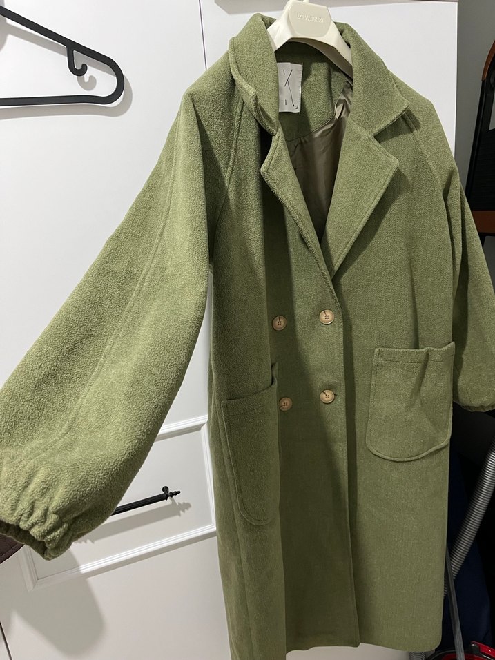 Düğmeli Haki Midi Kadın Kaban - Görsel 3