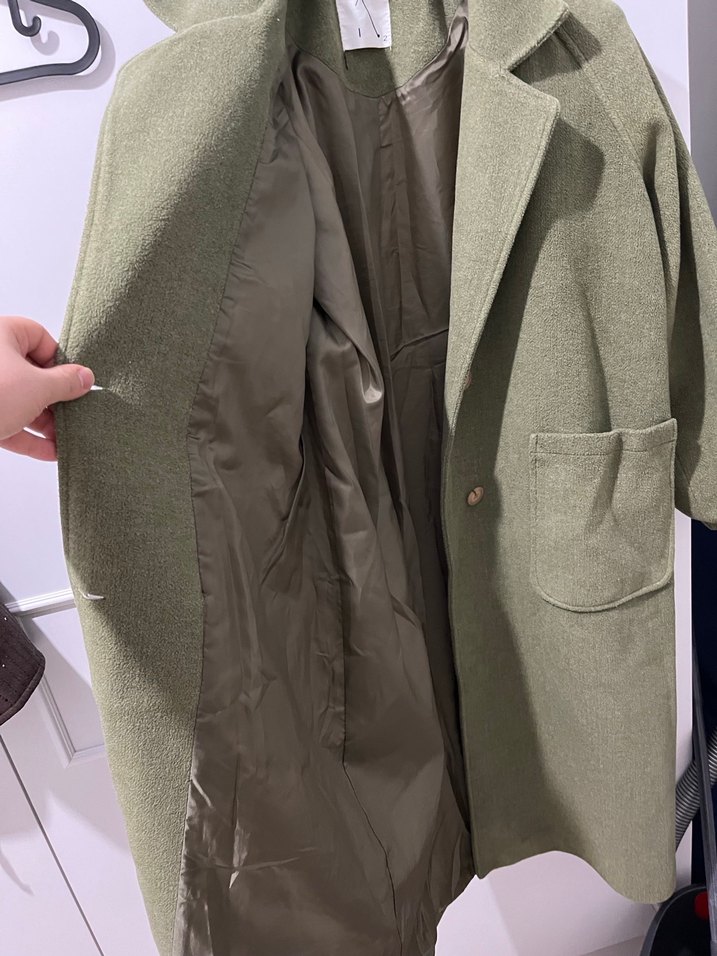 Düğmeli Haki Midi Kadın Kaban - Görsel 4