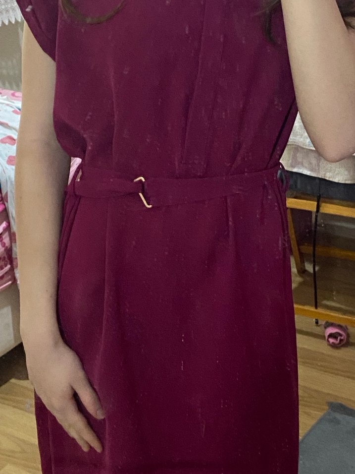 Bordo Midi Boy Salaş Kadın Elbise - Görsel 4