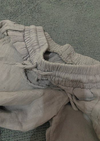 Gri Keten Rahat Kesim Kadın Pantolon - Görsel 4