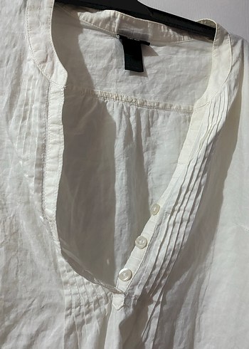Beyaz Keten V Yakalı Bohem Gömlek - Görsel 4