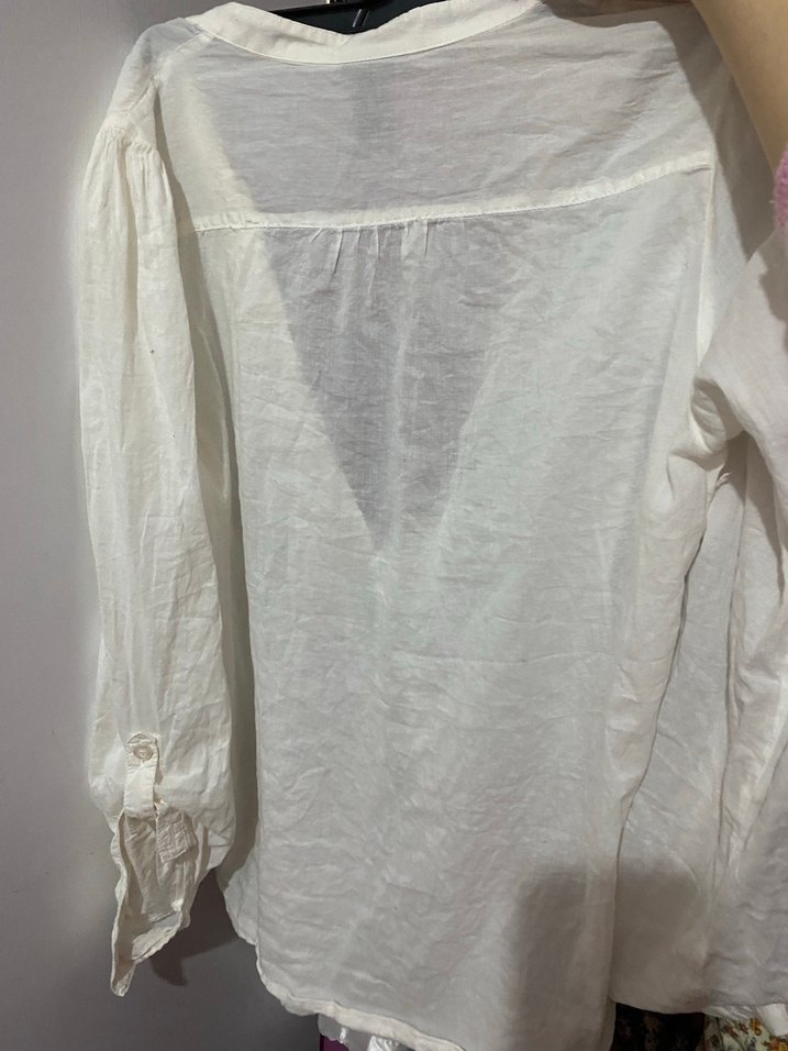 Beyaz Keten V Yakalı Bohem Gömlek - Görsel 5