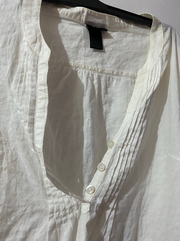 Beyaz Keten V Yakalı Bohem Gömlek - Görsel 4
