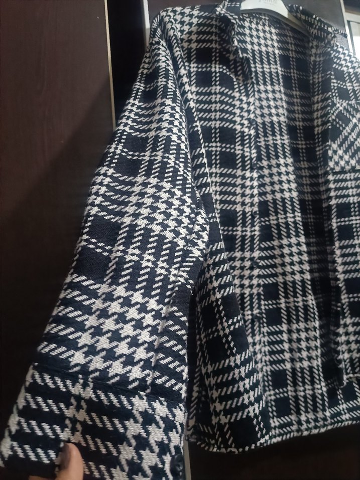 Düğmeli Gri Ekose Kadın Gömlek - Görsel 2