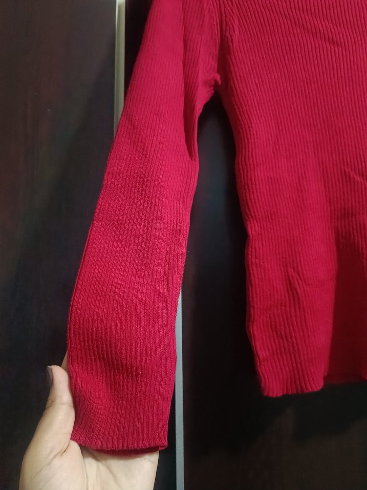 Kırmızı Kadın Balıkçı Yaka Triko Kazak - Görsel 2