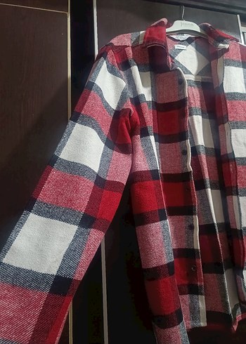 Düğmeli Kırmızı Gri Ekose Kadın Gömlek - Görsel 2